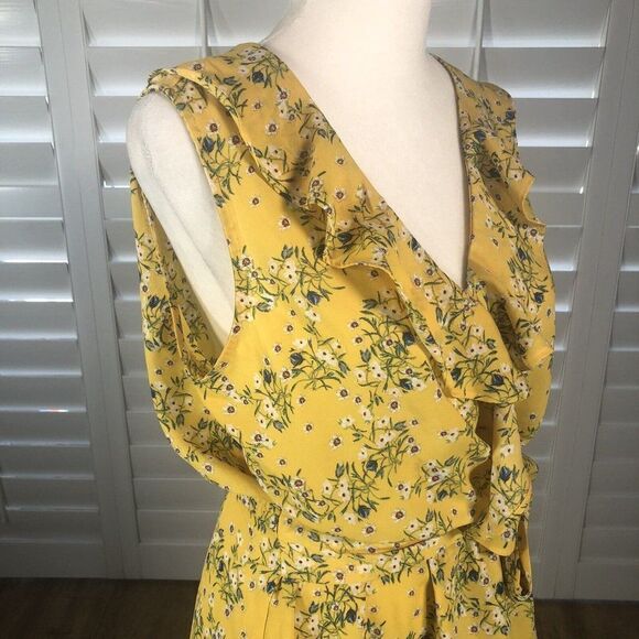 Max Studio Women's Yellow Floral Surplice Ruffle Peplum Top Tie at Waist Small - Picture 7 of 11